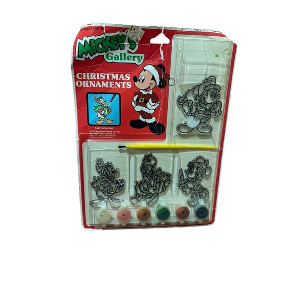 Vintage Disney Mickeys Gallery 4-Pc Christmas Ornaments Donald Minnie Painting - Picture 1 of 4
